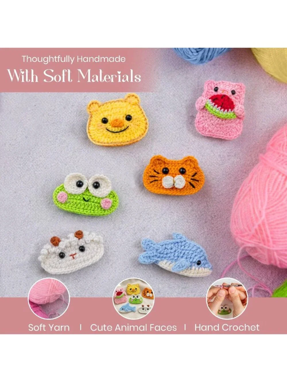 Adorable 6-Pack Crochet Animal Hair Clips for Kids - Cute Cartoon Barrettes